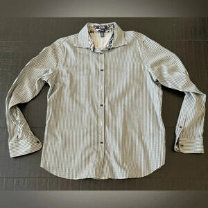 Chaps Ralph Lauren Shirt Womens Large No Iron Black White Long Sleeve Button Top